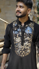Black Bomario Handwork Kurta set for Men