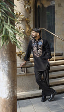 Black Bomario Handwork Kurta set for Men