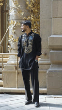 Black Bomario Handwork Kurta set for Men