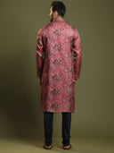 Bright Onion Pink Ikkat Printed Kurta Set - KORANM