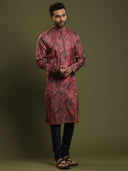 Bright Onion Pink Ikkat Printed Kurta Set - KORANM