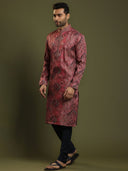Bright Onion Pink Ikkat Printed Kurta Set - KORANM