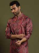 Bright Onion Pink Ikkat Printed Kurta Set - KORANM