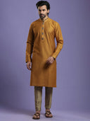 Ochre Yellow Ethnic Embroidered Kurta Set