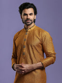 Ochre Yellow Ethnic Embroidered Kurta Set - KORANM