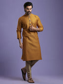 Ochre Yellow Ethnic Embroidered Kurta Set - KORANM