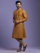 Ochre Yellow Ethnic Embroidered Kurta Set - KORANM