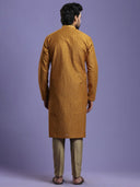 Ochre Yellow Ethnic Embroidered Kurta Set - KORANM