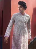 Pink Ombre Embroidered Silk Kurta for Men - KORANM