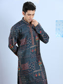 Cosmic Navy Printed Blended Silk Kurta Set