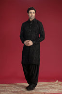 Black Pathani with machine work and Salwar