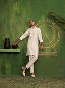 Cream Kurta Set With Hand Embroidered and Aligadi Pants