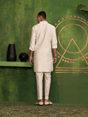 Cream Kurta Set With Hand Embroidered and Aligadi Pants