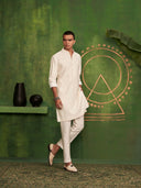 Cream Kurta Set With Hand Embroidered and Aligadi Pants