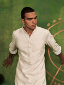 Cream Kurta Set With Hand Embroidered and Aligadi Pants