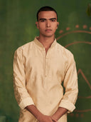 Light Gold Kurta Set With Hand Embroidered and Aligadi Pants - KORANM