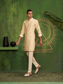 Light Gold Kurta Set With Hand Embroidered and Aligadi Pants - KORANM