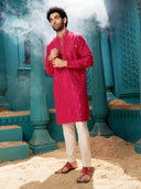 A Pink mirror effect with yellow detailing Kurta for Men