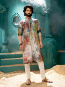 Multi colour pixelated printed kurta set