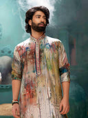 Multi colour pixelated printed kurta set