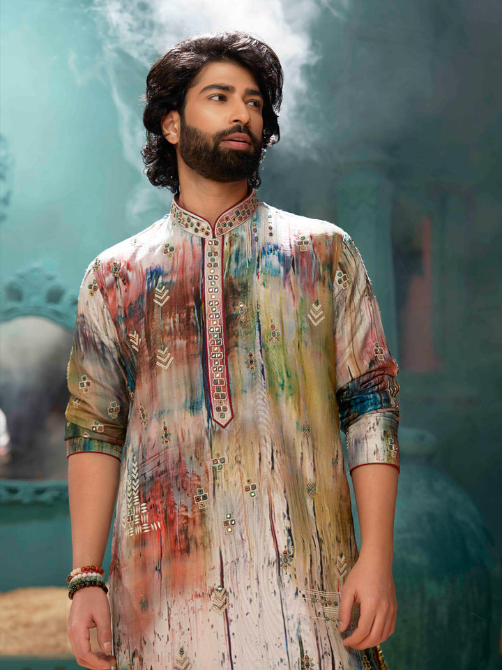 Multi colour pixelated printed kurta set