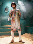 Multi colour pixelated printed kurta set