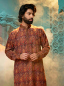Wine Kurta Set with Multi-Thread Embroidery for Men