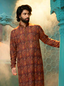 Wine Kurta Set with Multi-Thread Embroidery for Men