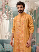 Mustard Kurta with Print Work and an Aligadi Pant