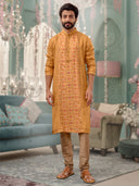 Mustard Kurta with Print Work and an Aligadi Pant