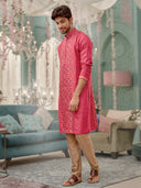 Pink Kurta with Print Work and an Aligadi Pant