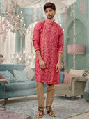Pink Kurta with Print Work and an Aligadi Pant