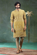 Embroidered Mustard Teejh Silk Kurta Set