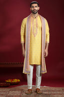Yellow Banarasi Jacquard Silk Kurta Set with Printed Dupatta