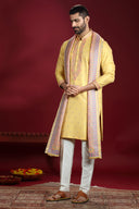 Yellow Banarasi Jacquard Silk Kurta Set with Printed Dupatta