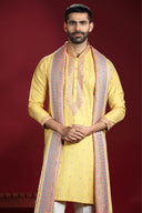 Yellow Banarasi Jacquard Silk Kurta Set with Printed Dupatta