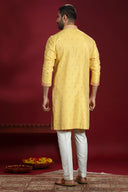 Yellow Banarasi Jacquard Silk Kurta Set with Printed Dupatta