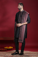 Black Banarasi Jacquard Silk Kurta Set with Printed Dupatta