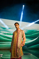 Mustard Kurta Set in Silk with Multi-Coloured Prints and Highlight Embroidery