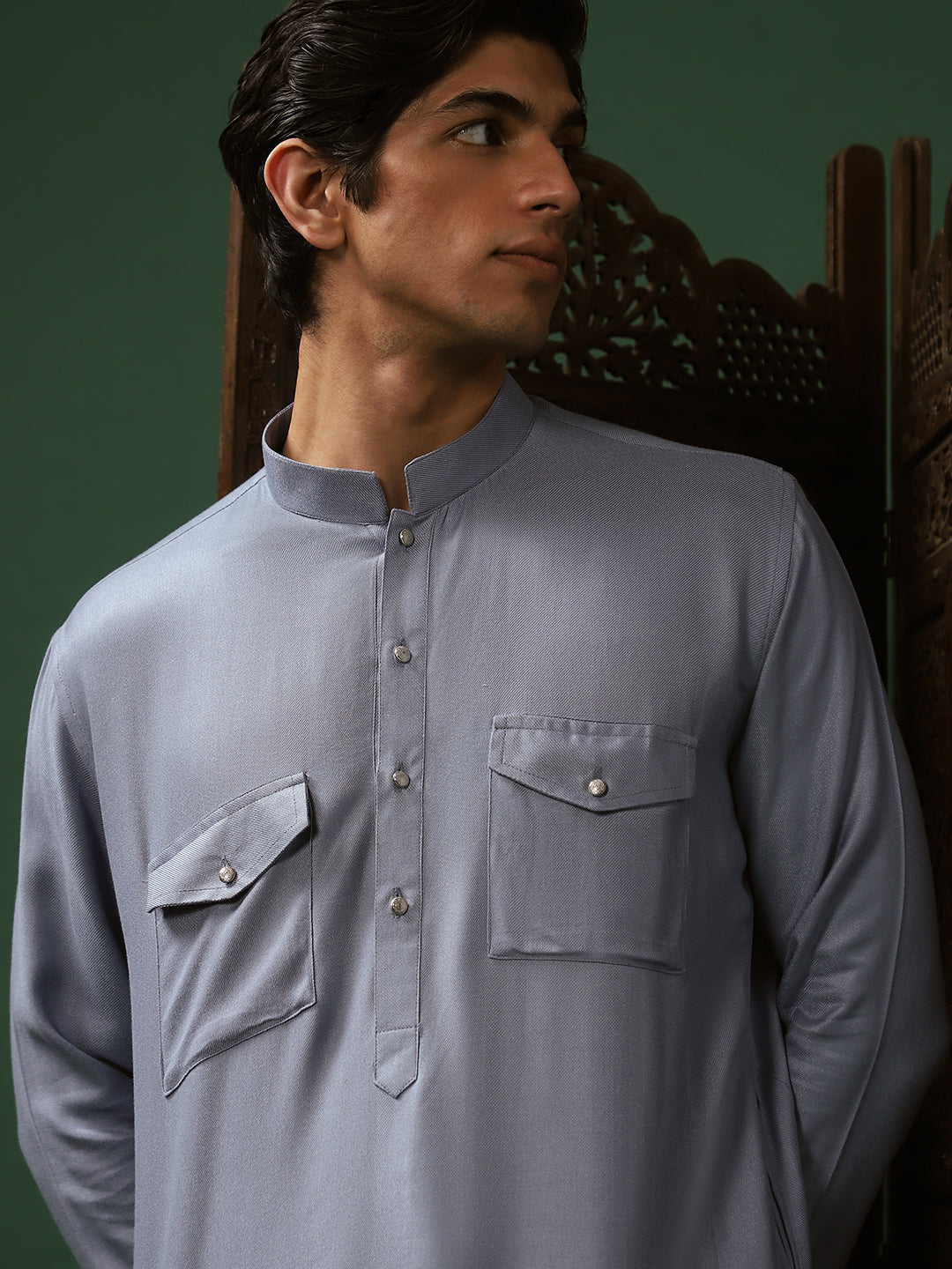 Teal Blue Rayon Kurta Pant Set 