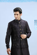 Dark Navy Blue Embellished Kurta Jacket Set