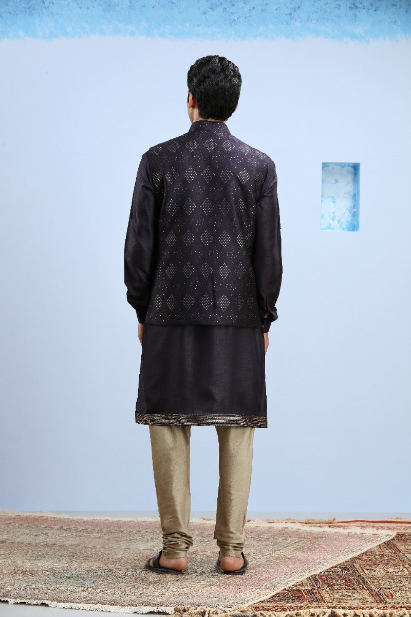 Dark Navy Blue Embellished Kurta Jacket Set