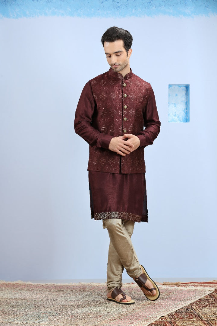 Brick Wine Embellished Cocktail Jacket Set