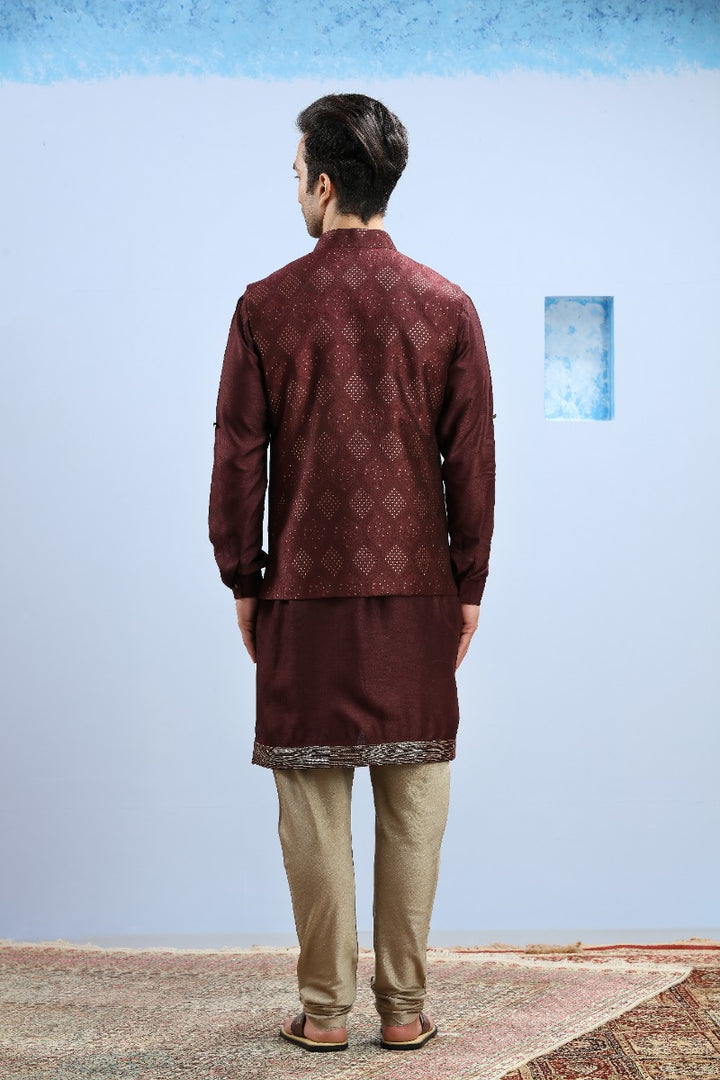 Brick Wine Embellished Cocktail Jacket Set