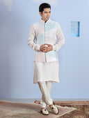 Summer Pink And Blue Cotton Linen Kurta Bandi Set