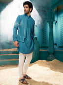 Teal Mirror Work Bandi with Kurta  set
