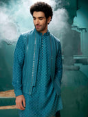 Teal Mirror Work Jacket with Kurta  set