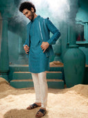Teal Mirror Work Jacket with Kurta  set
