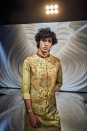 Olive Animal and Floral Embroidered Kurta Jacket Set