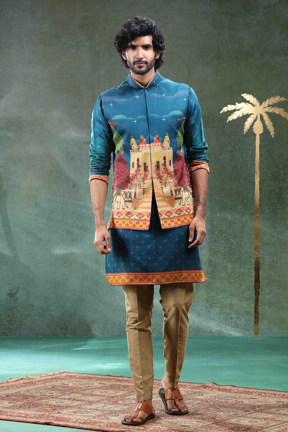 Rama Green Printed Bandi Set